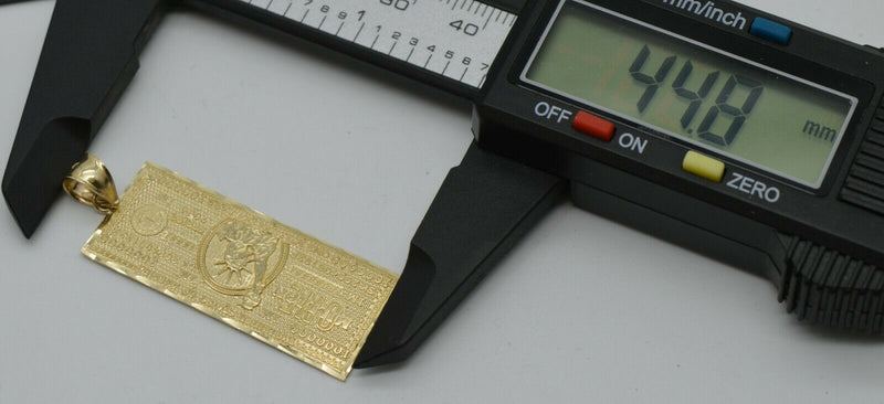 Real 10k Yellow Gold Diamond Cut One Million Dollar Bill Pendant + Chain 16"-24"