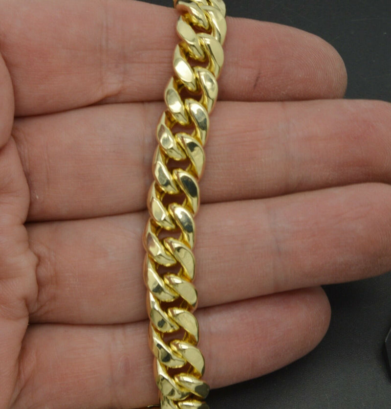 14k Real Yellow Gold Mens 9.4mm Miami Cuban Curb Chain Bracelet. 9"