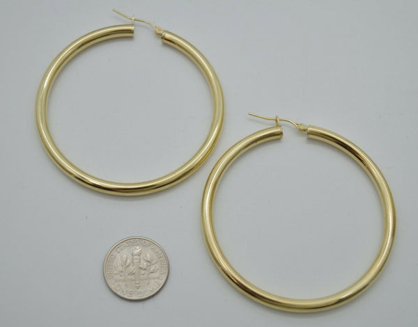 Real 10K Yellow Gold Large Hoop Shiny Earrings 55mm x4mm 5.8gr