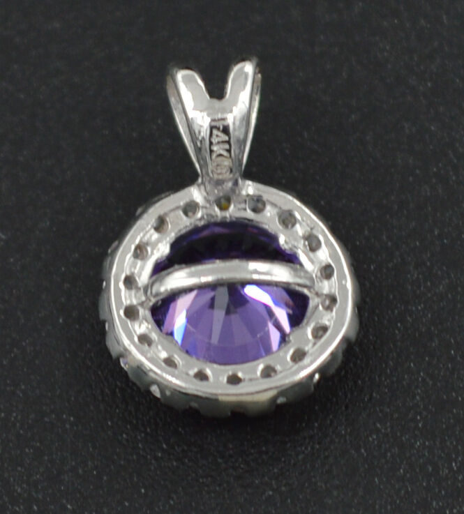 PM35 Created Round Cut Purple Diamond Pendant 1.00ct 14k White Gold