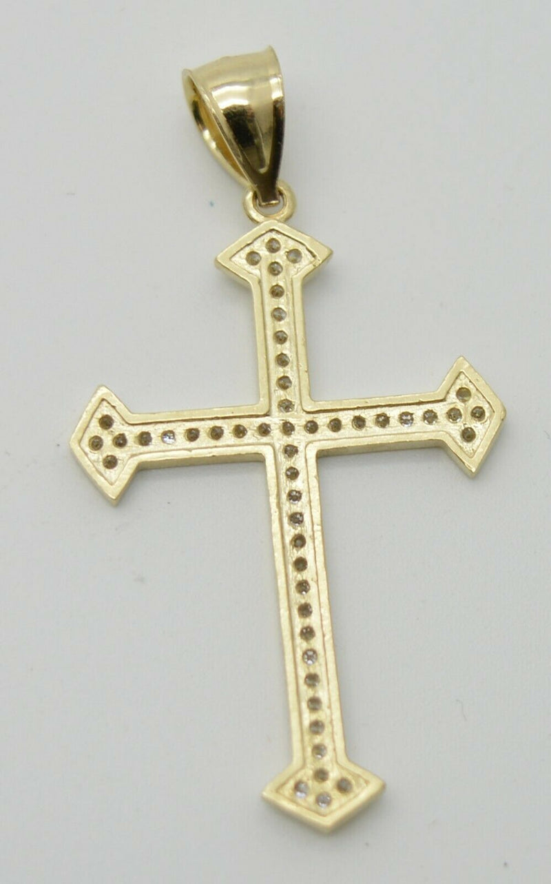 Real 10k Yellow Gold CZ Jesus Christ Crucifix Cross Pendant 1.75" + Chain 16''-24''