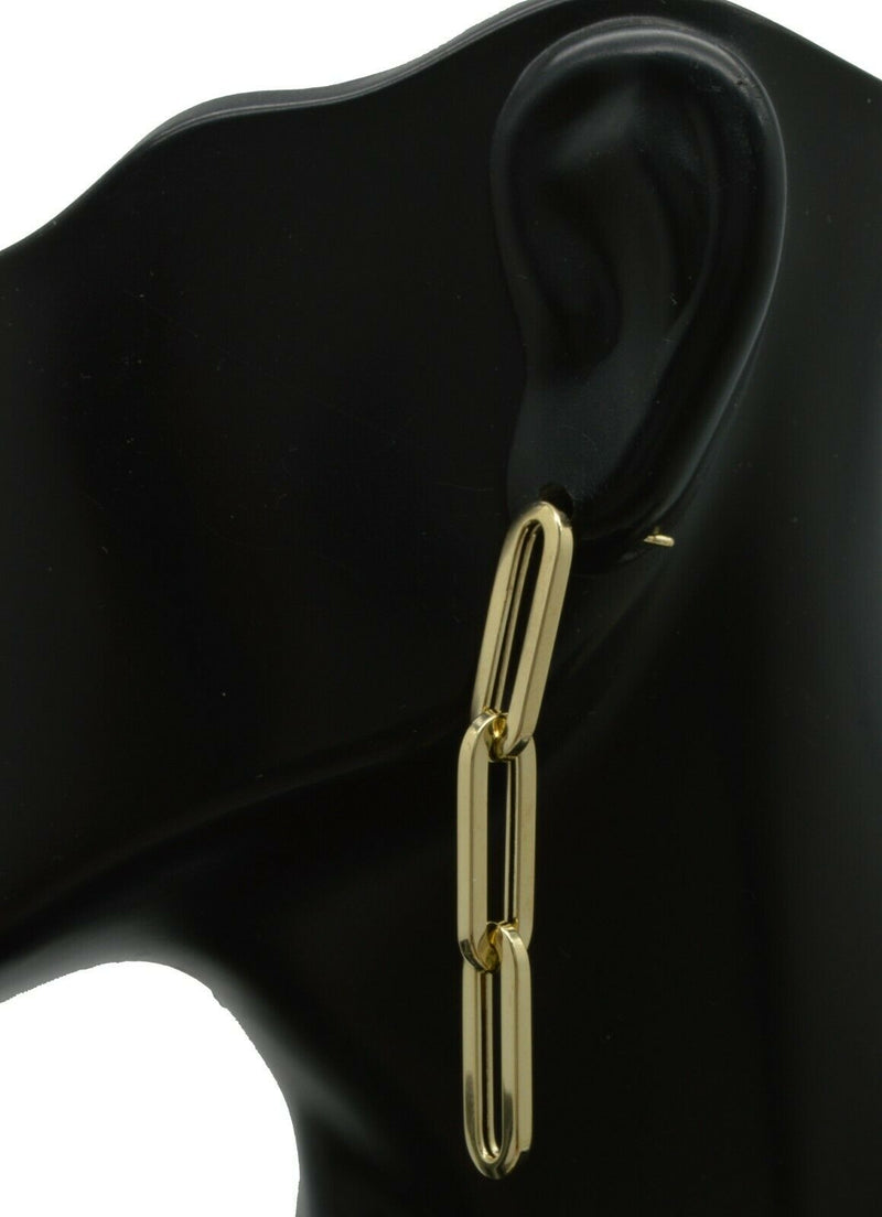 14k Yellow Solid Gold 3 Link Paper clip Drop polished 1.75'' Earrings