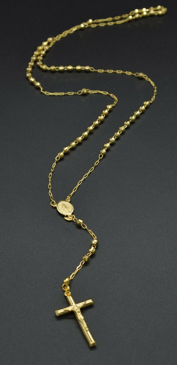 14k Solid Yellow Gold Rosary Virgin Mary Jesus Cross Necklace 26'' 11.7 gr