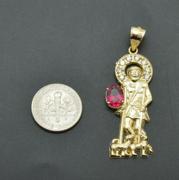 Real 10K Yellow Gold St. Lazarus Religious CZ Pendant  4gr + Chain 16"-24"