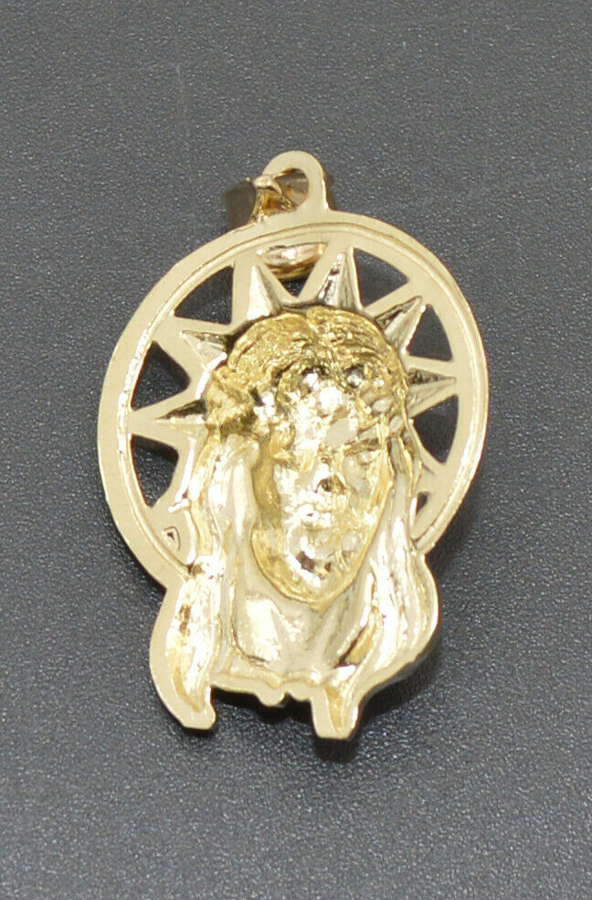 Real 10K Yellow Gold Jesus Head Diamond Cut Pendant 2.5gr + Chain 16"-24"