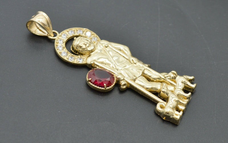 Real 10K Yellow Gold St. Lazarus Religious CZ Pendant 9.3 gr + Chain 16"-24"