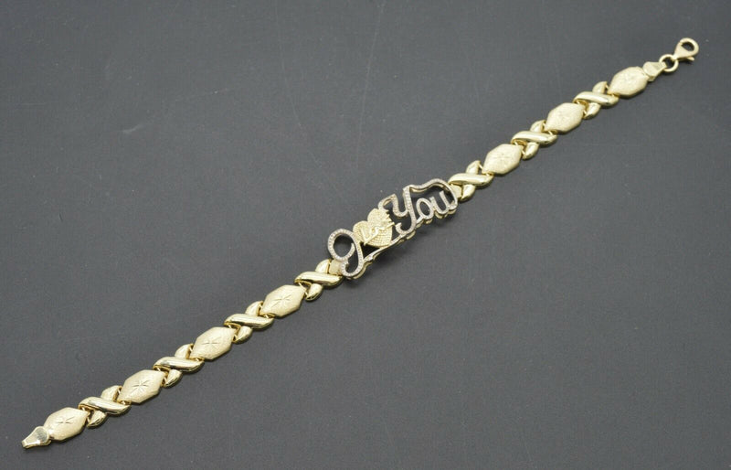 Real 10k Yellow Gold "Hugs & Kisses" XO "I Love You" Bracelet 7mm 71/4''