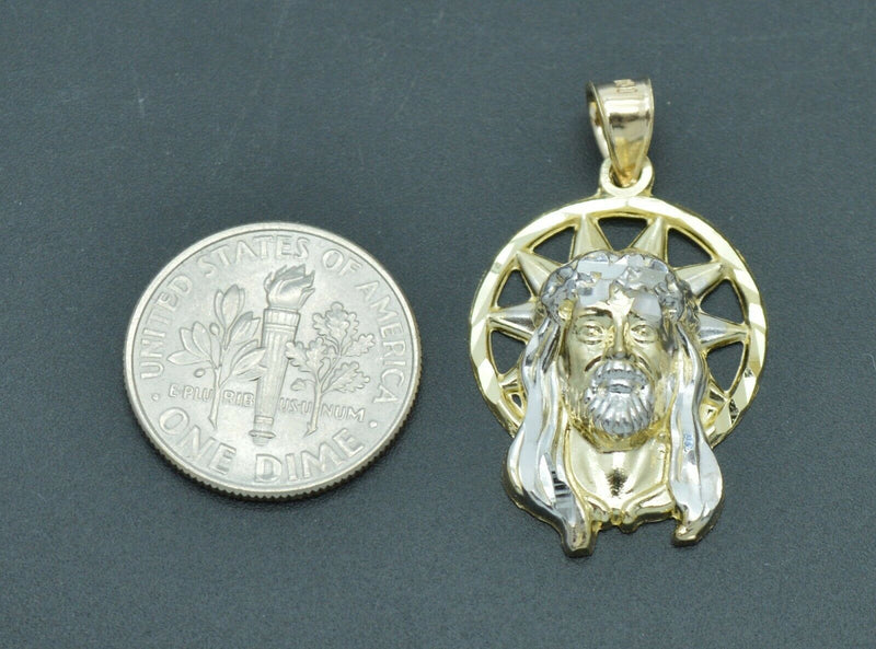 Real 10K Yellow Gold Jesus Head Diamond Cut Pendant 2.5gr + Chain 16"-24"