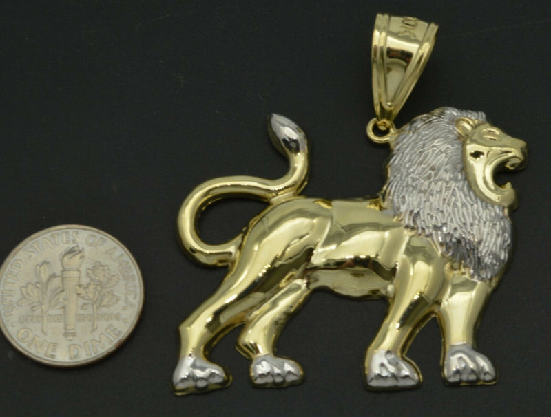 Real 10K Yellow Gold big Walking Lion Head Body Pendant Charm 1.75'' 6.00gr