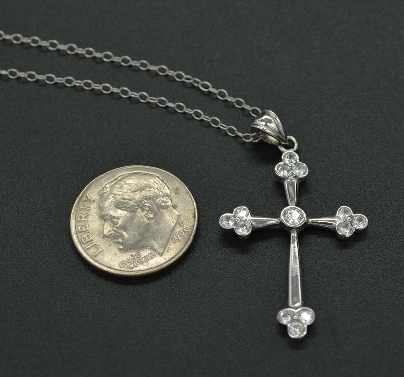 14K Solid White Gold Round Created Diamond Fancy Cross 0.40Ct Pendant