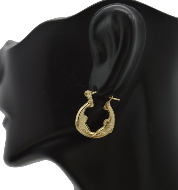 Real 10k Solid Yellow Gold Dolphin Kiss Hoop Earrings 18.3mm.jpg