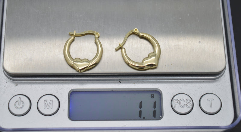 Real 10k Solid Yellow Gold Heart Hoop Earrings 20.1mm