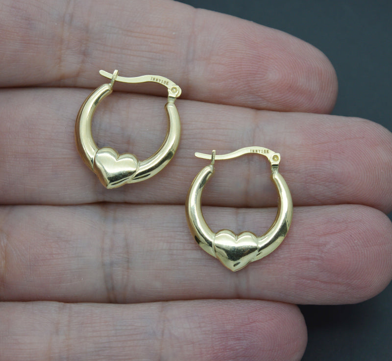 Real 10k Solid Yellow Gold Heart Hoop Earrings 20.1mm