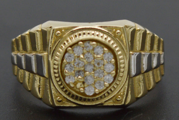 Real 10K Yellow White Gold Two-Tone Square Round CZ Signet Ring 3.9 grams All Sizes