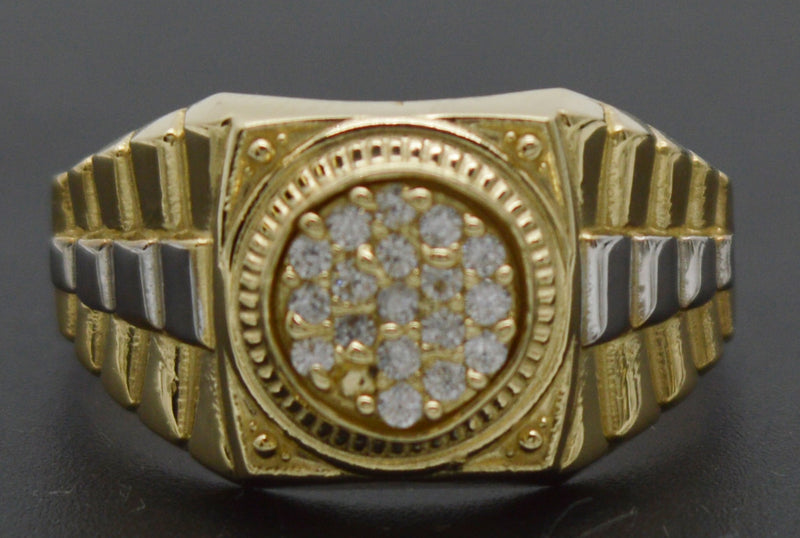 Real 10K Yellow White Gold Two-Tone Square Round CZ Signet Ring 3.9 grams All Sizes