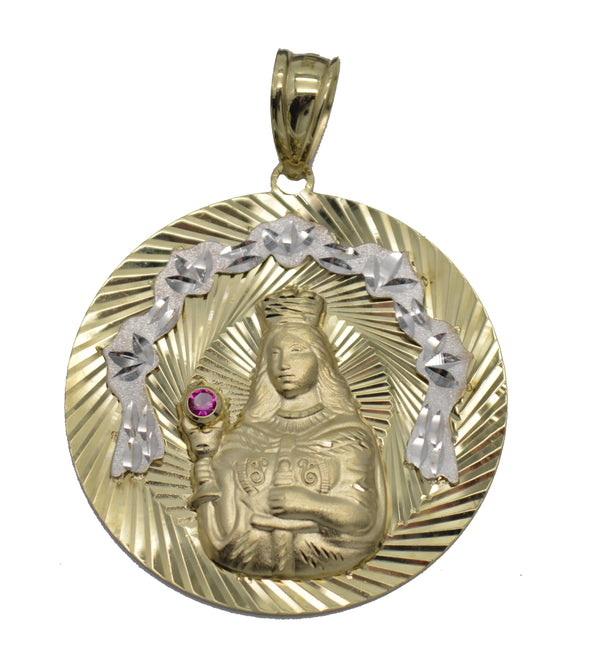 Round Virgin Mary Diamond-Cut Medallion Pendant Real 10K Solid Yellow Gold 8.6gr