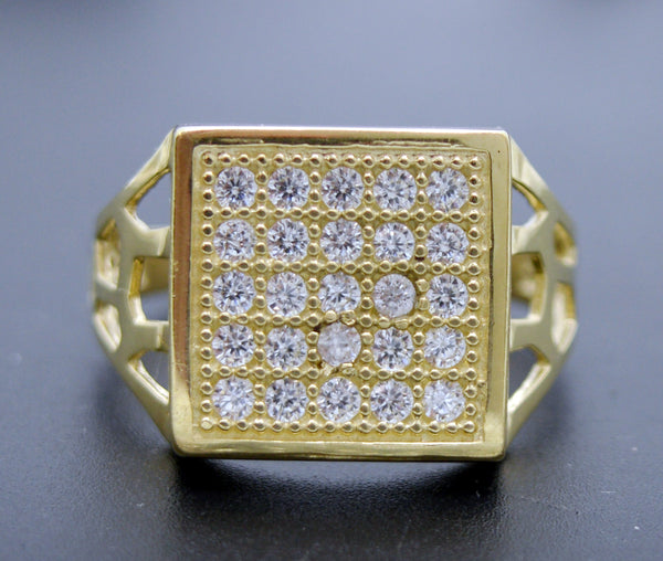 Real Solid 10K Yellow Gold Men's Square Ring 4.7 grams CZ All Sizes 14.2mm.jpg