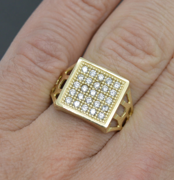 Real Solid 10K Yellow Gold Men's Square Ring 4.7 grams CZ All Sizes 14.2mm.jpg