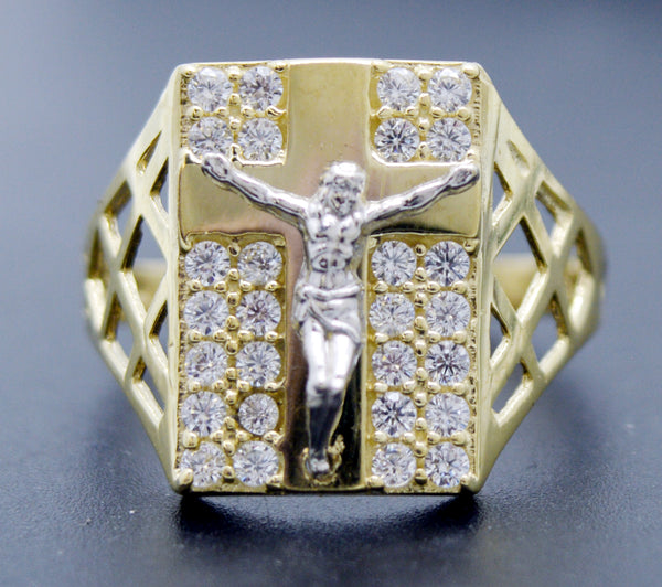 Real Solid 10K Yellow Gold Men's Beautiful Jesus CZ Ring 4.5 grams All Size.jpg