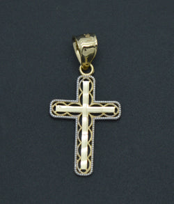 Real 10K Solid Yellow White Gold 35mm Cross Crucifix Oval Back Cut Pendant