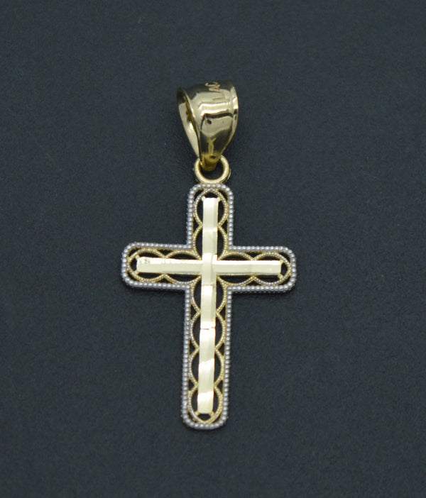 Real 10K Solid Yellow White Gold 35mm Cross Crucifix Oval Back Cut Pendant