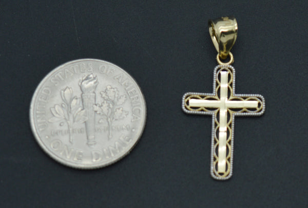 Real 10K Solid Yellow White Gold 35mm Cross Crucifix Oval Back Cut Pendant