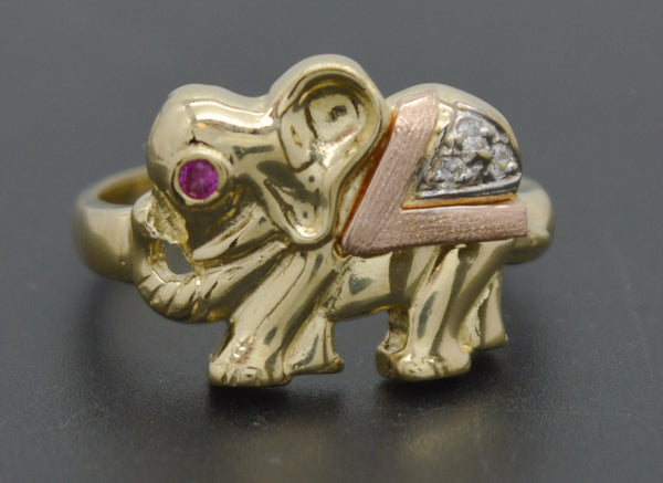 Real 10k Solid Yellow Gold Elephant Women Ring 14.0mm 4.8gr All Sizes