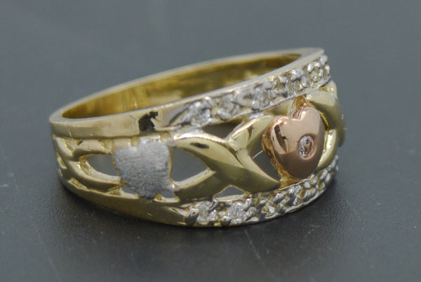 Real 10k Solid multi color Gold XO HEART Love Ring 10.1mm 4.1gr All Sizes