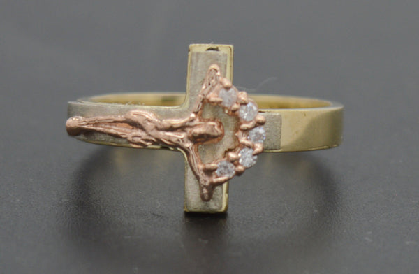 Real 10k Solid Yellow Gold Tri-Color Jesus Cross Cz Crucifix Ring 12.3mm 3.0gr.jpg