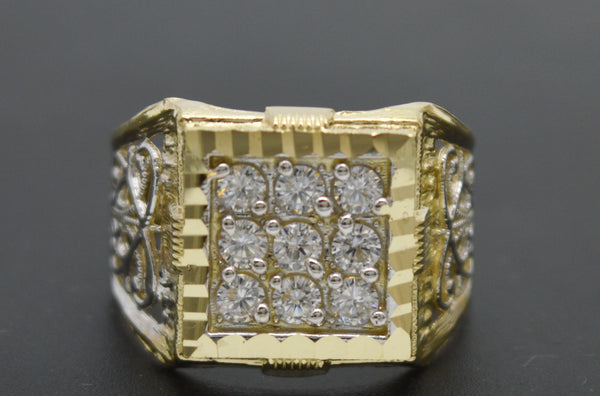 Real 10K Solid Yellow Gold Large Square CZ Diamond Cut Ring 3.4 grams All Sizes