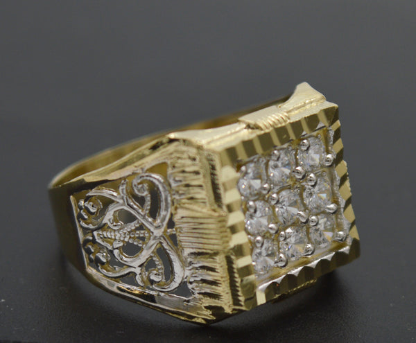 Real 10K Solid Yellow Gold Large Square CZ Diamond Cut Ring 3.4 grams All Sizes