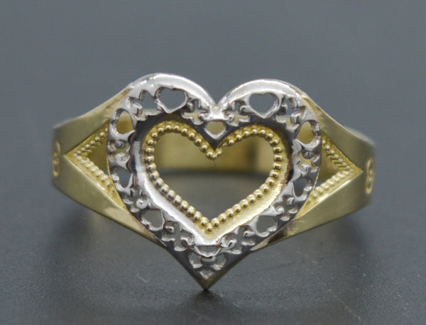 Real 10k Solid Yellow Gold XO Heart Shape Outline Women Ring 12.3mm All Size