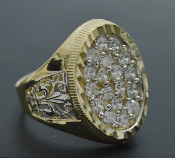 Real 10K Solid Yellow Gold Large Oval CZ Diamond Cut Ring 4.4 grams All Sizes