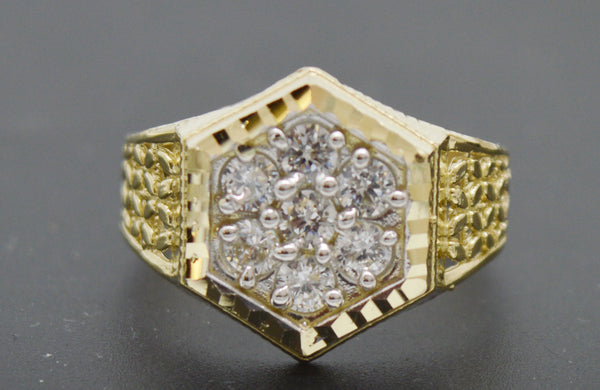 Real 10K Solid Yellow Gold Hexagon CZ Diamond Cut Ring 3.0 grams All Sizes