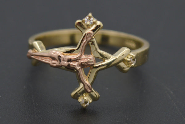 Real 10k Solid multi color Gold Cross Jesus Women Ring 14.8mm All Size