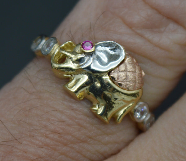 Real 10k Solid Yellow Gold Elephant Women Ring 9.0mm 2.2gr