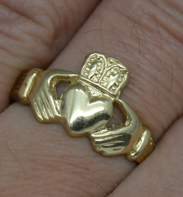 Real 10k Solid Yellow Gold Classic Claddagh Women Ring 12.2mm 3.9gr All Size