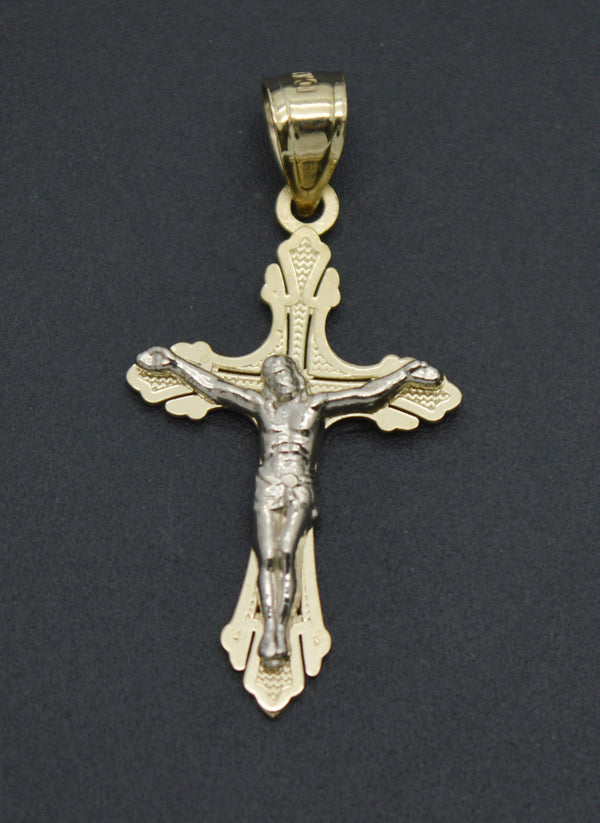 Real 10K Solid Yellow White Gold Sword Back Charm Jesus Crucifix Pendant 1.4gram