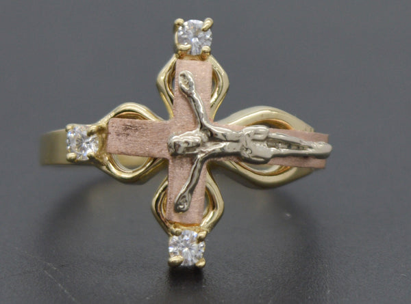 Real 10k Solid Yellow Gold Cross Crucifix Jesus Women Ring 17.4mm 3.2gr.jpg