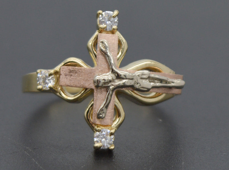 Real 10k Solid Yellow Gold Cross Crucifix Jesus Women Ring 17.4mm 3.2gr.jpg