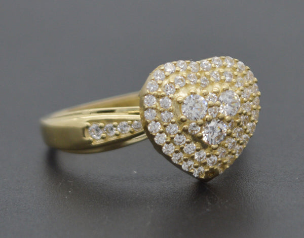 Real 10k Solid Yellow Gold Heart Cluster Diamond Women Ring 11.8mm 3.8gr.jpg