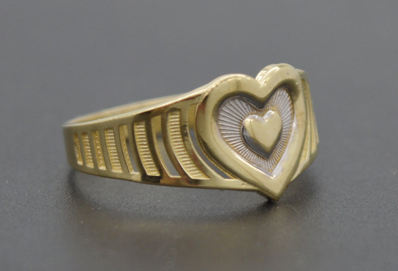 Real 10k Solid Yellow Gold Two Tone Heart Shaped Women Ring 10.0mm All Size