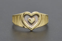 Real 10k Solid Yellow Gold Two Tone Heart Shaped Women Ring 10.0mm 1.9gr.jpg