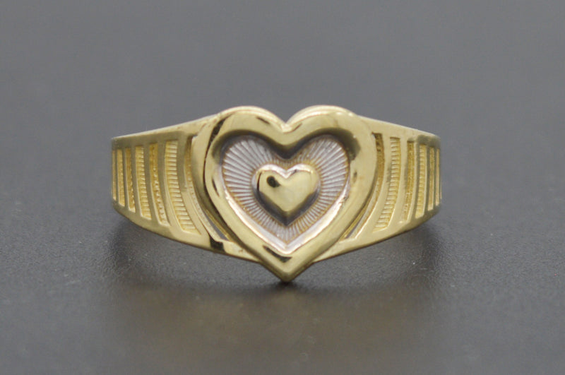 Real 10k Solid Yellow Gold Two Tone Heart Shaped Women Ring 10.0mm 1.9gr.jpg