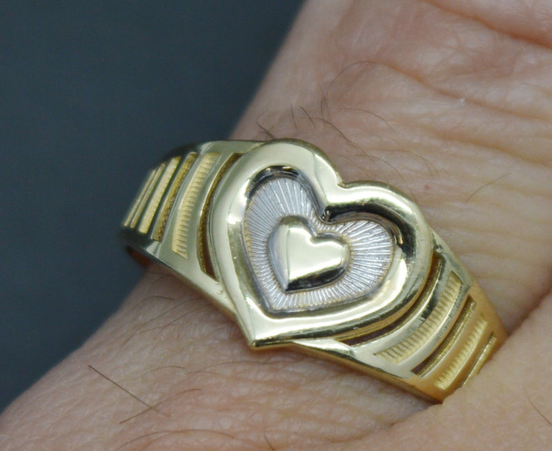 Real 10k Solid Yellow Gold Two Tone Heart Shaped Women Ring 10.0mm All Size