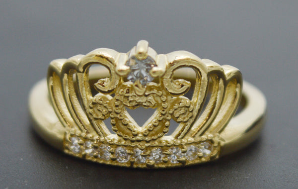 Real Solid 10K Yellow Gold 10.6mm CZ Crown Women's Ring 2.5 grams ALL Sizes