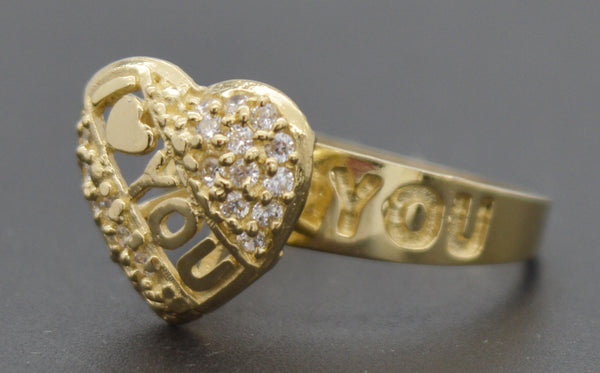 Real 10k Solid Yellow Gold I Love You Heart Women Ring 12.1mm All Size