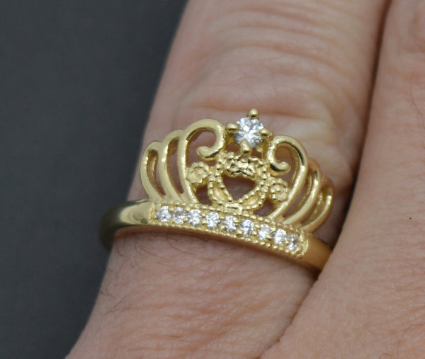 Real Solid 10K Yellow Gold 10.6mm CZ Crown Women's Ring 2.5 grams ALL Sizes