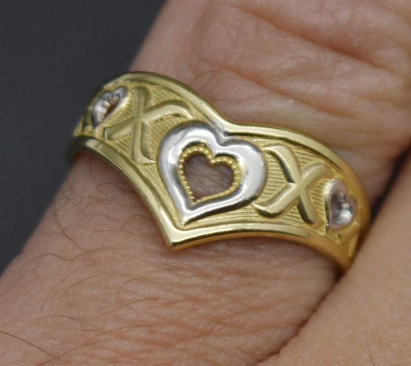 Real 10k Solid Yellow Gold X & Heart Sweetheart Women Ring 10.4mm All Size