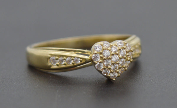 Real 10k Solid Yellow Gold Heart Engagement CZ Women Ring 6.7mm All Size